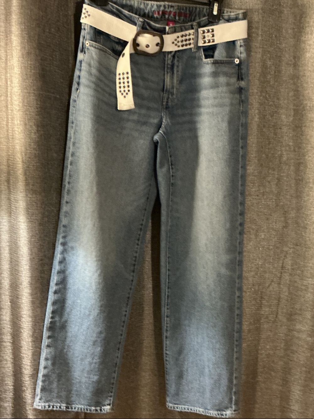 Lucky Brand Light Blue Boot-Cut Jeans with White Stud Belt